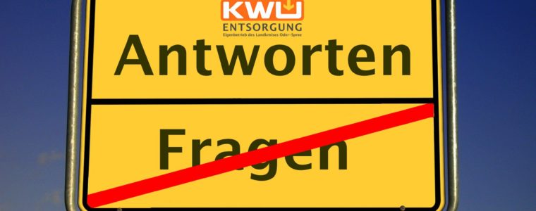Schild: Fragen (durchgestrichen) und Antworten
